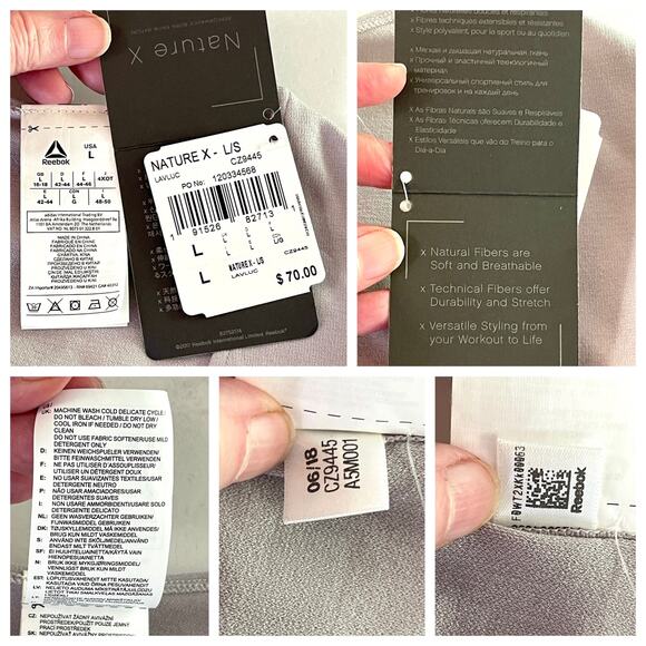 Reebok Nature-X NEW Deep V-Neck Crop Top Sz L Lavender Rib Knit Waist Stretch - Picture 11 of 12